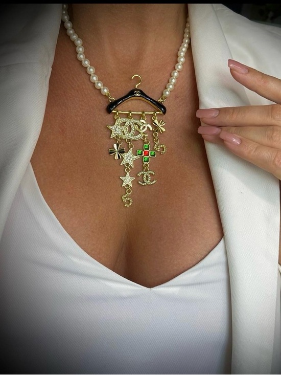 Jewelry - ChaneI Coat Hanger logo Motif Gold-Tone Choker / Necklace
